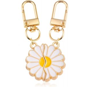 Kal-Porte Clé Amitié Pour 2 Fille, 2pcs Boucle-Clé De Fleur De Margarite Cadeau Meilleure Amie Cadeaux De Porte-Clés Mignons Pour Noël D'anniversaire - Neuf