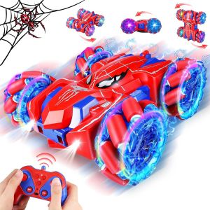 TZF-Spider Voiture Télécommandée Enfant 14km/h, 360°Rotation Jouet de Cascade RC avec Feux de Roue, 2.4GHz Voiture Radiocommandee 4 Roues Motrices, Jouet Cadeau pour Garçon Fille 3 4 5 6 7 8 9 Ans - Neuf