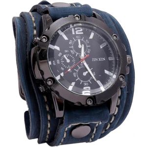 Montre-Bracelet De Style Punk,Montres &Agrave; Quartz &Agrave; Chiffres Romains &Agrave; Manchette Large En Pu.[J465] - Neuf