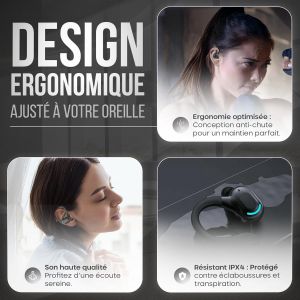 Oreillettes Sans Fil Bluetooth 5.2 U2013 Universels, Tour D`Oreille 360&deg;, Micro Int&eacute;gr&eacute;, 20h Lecture, Batterie 70mah, Chargeur Type-C 300mah, Son 8d St&eacute;r&eacute;o, Charge Ultra Rapide(Bleu) - Neuf