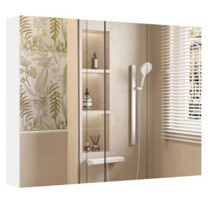 COSTWAY Armoire Murale de Salle de Bain avec Miroir et 3 Portes, 6 Compartiments, pour Salle de Bain, Entr&eacute;e, Toilette, Blanc - Neuf