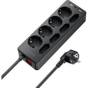 Multiprise Electrique 8 Prises avec avec 4 Ports USB Parasurtenseur Parafoudre et Surtension avec Interrupteur Cordon 2m pour Smartphone Tablette Table, Bureau, Maison Multiprise avec USB - Neuf