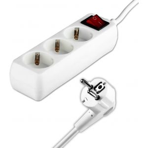 Multiprise 3 Prises Avec Interrupteur Et Câble 1,5M - Bloc Multiprises Avec 3 Prises 16A Shuko Pour Maison, Bureau, Magasin, Garage - 250V - Électrique - Compact Et Pratique - Blanc - Neuf