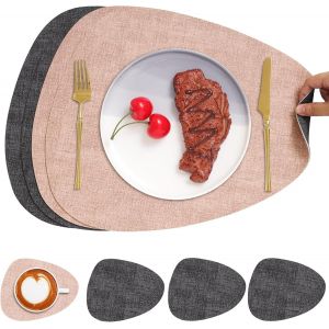 Eryi-Sets De Table Et Dessous De Verre, Double Face Sets De Table Rond Lavable Plastique Antidérapant Set De Table En Simili Cuir Résistant À La Chaleur (Lot De 4, Gris Rose) - Neuf