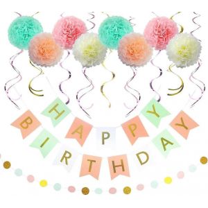 Décorations D'anniversaire,Décorations Tricolores Pour Femmes,Bannières De Joyeux Anniversaire,Tourbillons Suspendus,Guirlande Et Flux En Papier - Neuf