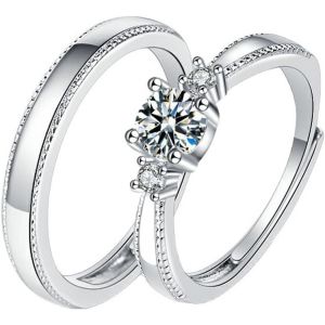Kahfl-Couple Bague,Bagues De Fian&ccedil;ailles Argent,925 Sterling Silver Couple Anneaux Avec Zircon Cubique,Bague Fian&ccedil;ailles Femme,Bague Couple R&eacute;glable,Pour Amoureux Mariage Anniversaire Cadeau - Neuf