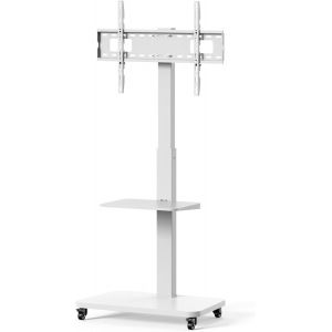 , Meuble Tv, Pour T&eacute;l&eacute;viseurs De 37"" &Agrave; 75"", Vesa Jusqu'&agrave; 600x400, Capacit&eacute; De Charge : Max. 40 Kg, Pivotant (&plusmn; 35&deg;), R&eacute;glable En Hauteur, Mobile, Avec &Eacute;tag&egrave;re, Blanc, Sa-Cc50864 - Neuf