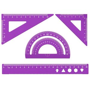 Tianyi-Lot De 4 Règles En Alliage D'aluminium - Rapporteur D'angle Triangulaire, Mathématiques, Géométrie - Kit D'outils Pour Étudiants, Enseignants, Ingénieurs Et Dessinateurs 20cm (Violet) - Neuf