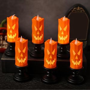 Asfasfq-6 Pièces Halloween Bougie Sans Flamme, Halloween Decoration Citrouille Lumineuse, Decoration Halloween Lanterne Led Bougeoir, Décoration Halloween Intérieur Et Extérieur, Deco Jardin Lumière - Neuf