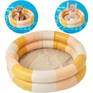 Kal-Piscine Gonflable Pour Enfants, 2 Anneaux Avec Sécurité Gonflable, Avec Fond De Bulle De Sécurité Gonflable, Pour L'intérieur, L'extérieur, Les Filles, Les Garçons (Jaune) - Neuf