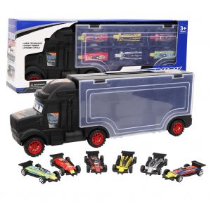 Camion En Alliage Portable Avec Conteneur De Transport Et 6 Modeles De Voitures De Formule 1 Pour Enfants - Neuf