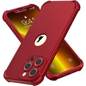Maa-Coque Pour Iphone 13 Pro + 2 Pièces Verre Trempé Protection Écran, 2 En 1 Antichoc Souple Silicone Tpu Arrière Rigide Pc Avant Housse De Protection Pour Iphone 13 Pro Case 6,1"" Rouge - Neuf