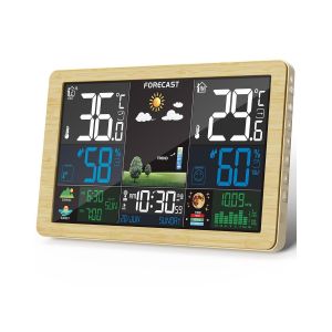 Station Météo Numérique Sans Fil avec Capteur Extérieur, Écran LCD Coloré, Baromètre, Phase de Lune, Alarme, Réveil, Prévision Météo, Rétroéclairage Réglable, Blanc - Neuf