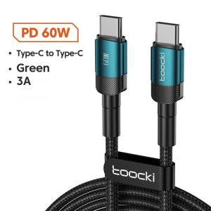 Toocki Usb Type C Câble Charge Rapide Usb C Chargeur Cordon Pour Iphone 15 14 13 12 11 Huawei P40 P30 Realme Oppo Oneplus Batterie Externe-0,5 M-60w C To C Green - Neuf