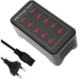 Chargeur Usb Multiple,50W 10-Port Station De Charge Multi - Usb,Adaptateur Secteur Usb,Prise D'Alimentation Usb,Hub Usb,Compatible Avec Iphone 12/13/14/15/Samsung S23/S22/Xiaomi/Google/Tablett - Neuf