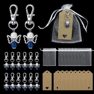 Lbgwp60-Lot De 30 Porte-Clés Ange En Perles Ensemble Porte-Clés Ange Gardien Avec Papier Kraft Étiquettes + Pochette En Organza Ange Porte-Clés Cadeau Pour Baptême Mariage Communion - Neuf