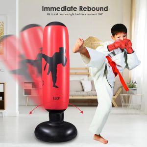Sac De Frappe Gonflable Pour Enfant - 160 Cm - Sur Pied - Avec Pompe &Agrave; Air Et Gants De Boxe - Pour Karat&eacute;, Kickboxing, &Eacute;quipement D'entra&icirc;nement, Cadeau - Neuf