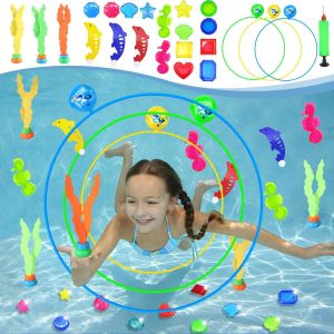 KAL-Jeux Piscine Enfant, Jouets De Plong&eacute;e, 24Pcs Jeux Piscine Enfant Jouet Sous Eau &Eacute;t&eacute; Avec 3 Anneaux De Plong&eacute;e, Jeu Piscine Pour Jeune Fille Gar&ccedil;on Jouet De Natation Pour Piscine Ext&eacute;rieure - Neuf