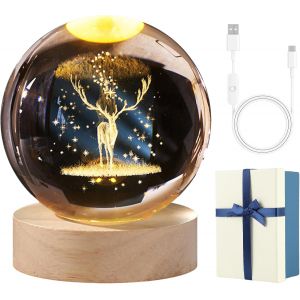 Veilleuse Boule De Cristal 3d, Led Licorne Lampe De Nuit Boule De Verre, Boules Cristal, Usb 3d Lampe D&eacute;corative Avec Base En Bois, Pour Enfants, Amis, D&eacute;coration, Cadeaux (A) - Neuf