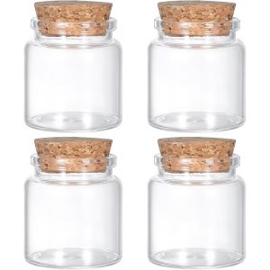 Mevronisshop-4 Pi&egrave;ces Mini Bocaux En Verre Transparent Avec Bouchons Vides 50 Ml Petit Bocaux Avec Couvercles Li&egrave;ge Bocal Conservation Flacons Bouteille En Verre Pour Cadeaux F&ecirc;te Cuisine Diy D&eacute;corat - Neuf