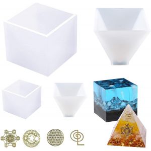 Moule Silicone R&eacute;sine, 2 Pcs Moules Resine Epoxy Pyramide, 2 Pcs Moules En Silicone En R&eacute;sine Cube Avec Orgonite Autocollant Pour Artisanat, D&eacute;corations Pour La Maison - Neuf