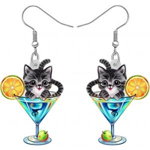 Kal-Boucles D'oreilles Pendantes En Acrylique Margarita En Verre Avec Motif Chat Hawa&iuml;en - Cadeau Pour Les Amoureux Des Chats - Cadeau Pour Femme Et Maman - Neuf