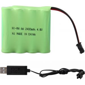 KAJGL-Batterie Nimh 4,8 V 2400 Mah Rechargeable,Prise Sm-2P Avec Câble De Chargement Usb,Compatible Avec Les Voitures Jouets Télécommandées Buggys Les Bateaux Les Hélicoptères Les Pistolets Airsoft - Neuf