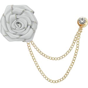 Kjdal-Broches De Mari&eacute; Rose Taille 1,77"" Broche De Revers En Alliage De Tissu Avec Cha&icirc;ne &Agrave; Pompon/&Eacute;pingle De Costume/Bordure Dor&eacute;e Pour Mariage Pour Hommes 1 Pi&egrave;ce Gris Clair - Neuf