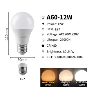 Lugh-A60 12w E27-Ac 100-240v8 Pièces E27 B22 Lde Lampara Puissance A60 A80 8w 9w 10w 12w 15w 18w 20w 24w Ac110v 220v Lumière Du Jour Blanc Froid Pour Les Décorations De La Maison - Neuf