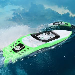 Bateau de course telecommande 2,4 V, modele reduit en plastique, jouet (vert) - Neuf