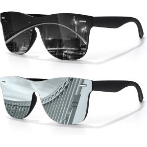 Lunettes De Soleil Homme Femme Polarisées Mode,Abat-Jour Plats Réfléchissants En Une Seule Pièce Pour Conduite Pêche Protection Uv - Neuf