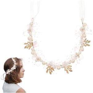 Kal-Bandeau Large Cheveux Femme Serre Tete Fleur Bande Blanc Couronne De Fleurs Pour Princesse Perle Bandeaux Accessoires De Cheveu Mariée Accessoire Mariage X04914 - Neuf