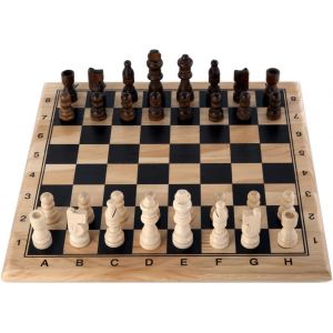 Sansh-- 150235 - Jeu D'échecs En Bois De Bouleau - Echiquier Imprimé - Jeux De Société Classiques - 32 Pièces - Roi 77 Mm - 30 X 30 X 3 Cm - Débutants - 2 Joueurs - Dès 6 Ans - Neuf