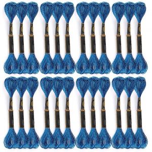 Lot De 24 &Eacute;cheveaux De Fil &Agrave; Broder Tress&eacute; Bleu Brillant Pour Point De Croix Et Coton - Neuf