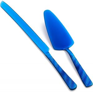 Ensemble De Découpe De Gâteau Bleu,Ensemble De Couteau Et De Serveur En Acier Inoxydable,Ensemble De Découpe De Gâteau Et De Tarte Pour Mariage,Anniversaire,Fête - Neuf