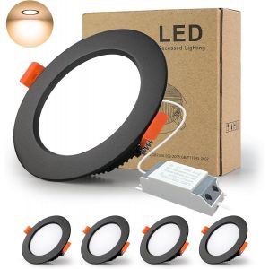 Spot Led Encastrable Noir Extra Plat, 4 Pack 18W 1500Lm = 150W Incandescence, Ip44, 3000K Blanc Chaud,Ac 220-240V,D&eacute;coupe 160-170Mm,Rond Plafond Encastr&eacute; Pour Salle De Bain,Cuisine,Salon,Couloir - Neuf