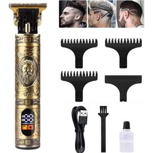 Tondeuse &Agrave; Cheveux Hommes Tondeuse &Agrave; Barbe, Kit D'entretien De La Tondeuse &Agrave; Cheveux Avec &Eacute;cran Lcd, Tondeuse Sans Fil &Agrave; Lame En T, Rasoir Usb Rechargeable Pour Hommes Avec 3 Peignes De Guidage (#1) - Neuf