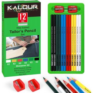 Mevronisshop-Ensemble De 12 Crayons Pour Tailleurs, Crayons Et Marqueurs Pour Tissus Pour La Couture, Le Matelassage, La Confection, Solubles Dans L'eau, 6 Couleurs, Inclus 2 Taille-Crayons - Neuf