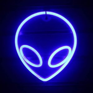 Shiba-Panneau Néon Alien, Veilleuse Led Alien Pour Cadeau D'enfant, Fête D'anniversaire, Noël, Bureau, Décoration Murale - Bleu[2249 - Neuf