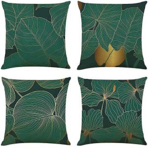 Promotion d'hiver,housse de coussin 45x45 ensemble de 4 coussins décoratifs vert foncé housse de coussin coussin de canapé décoratif de style campagnard housses de coussin en lin - Neuf