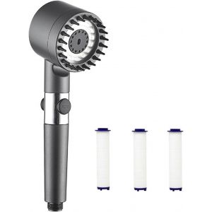Pommeau de Douche à Main-Avec 3 cartouches filtrantes - Économe en Eau - Avec Filtre - 3 Modes - Haute pression - Économie d'eau - Pour Salle de Bain - Pommeau de Douche avec Bouche en Silicone - Neuf