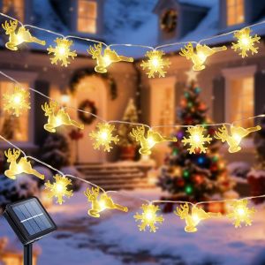 TRAHOO-Guirlande Lumineuse Ext&eacute;rieure Solaire, 7M 50 LED Flocon de Neige et Renne Guirlandes &Eacute;tanche, 8 Modes Lumi&egrave;re Ext&eacute;rieur D&eacute;coration No&euml;l Jardin Terrasse, Lampe pour Sapin de No&euml;l - Neuf