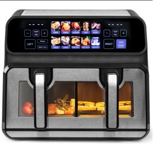 T5198P456984 9L Friteuse &agrave; air &agrave; double cavit&eacute;, four &agrave; air chaud 10 en 1, 2200 W, &eacute;cran tactile LED, paniers de cuisson r&eacute;glables (un ou deux), r&eacute;glage de temp&eacute;rature et de temps (80-200&iquest;&deg;C), 12 menus - Neuf