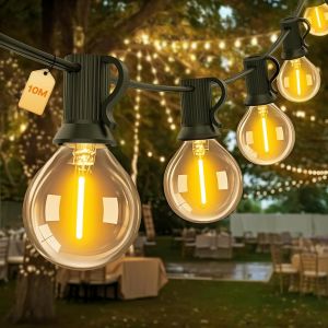 Kal-Guirlande Lumineuse Extérieure Led Outdoor Strom,10m Avec 15+1 Verre Ampoules,Étanche Ip44 Balcon Jardin Ampoules,2700k Blanc Chaud Party Terrasse Intérieur Extérieur Guirlande Lumineuse Lights - Neuf