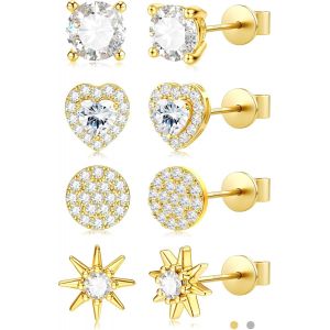 Kal-Boucles D'oreilles Femme Argent 925, Boucle D'oreille Femme Or, Piercing Oreille Cartilage Femme, Hypoallergéniques Boucles D'oreilles Avec 5a+ Zircone - Neuf