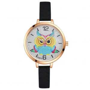 Gaiety Unisexe Alliage Montre Mignon Hibou Motif Rond Cadran Pu Bracelet Quartz Montre-Bracelet (Noir) - Neuf