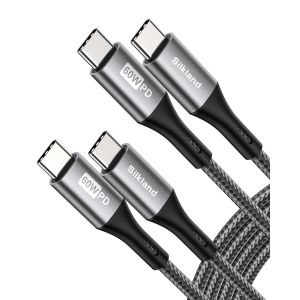 KAL-C&acirc;ble USB C vers USB C[1M+1M], 3A 20V 60W, PD 3.0&QC 4.0+, Charge Rapide Type C vers Type C pour iPhone 16/15, Samsung S24 Ultra/S23/S22/S21, iPad Pro/Air 5/Mini 6, MacBook Air/Pro, Pixel - Neuf