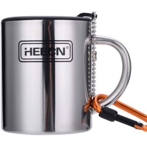 Tianyi-&reg; Tasse De Camping Avec Mousqueton Et Couvercles - Tasse &Agrave; Caf&eacute; Double Paroi Inox - Tasse Metal - Mug Isotherme Hess-038bbk 260 Ml Avec Couvercle &Agrave; Boire Rotatif - Neuf