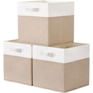 Cube De Rangement Tissu 28x28x28cm,Panier Cube De Rangement,Boite Rangement (Blanc Kaki Clair,Lot De 3) - Neuf