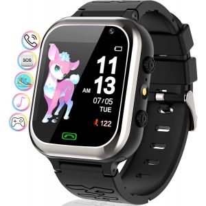 Montre Connect&eacute;e Enfant - Montre Intelligente avec T&eacute;l&eacute;phone SOS Pedometer 11Jeux R&eacute;veil Musique Cam&eacute;ra Lampe de Poche, Smartwatch Cadeaux Gar&ccedil;ons et Filles de 4-12 Ans (Black) - Neuf